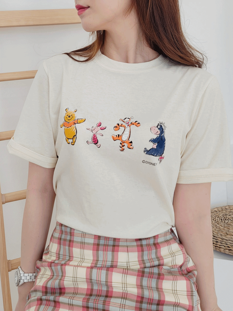 [디즈니 정품 라이센스]Disney 곰돌이푸 반팔 면 티셔츠, 위드율